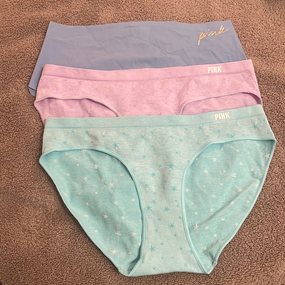 PINK underwear bundle of 3 teal,purple, and blue
